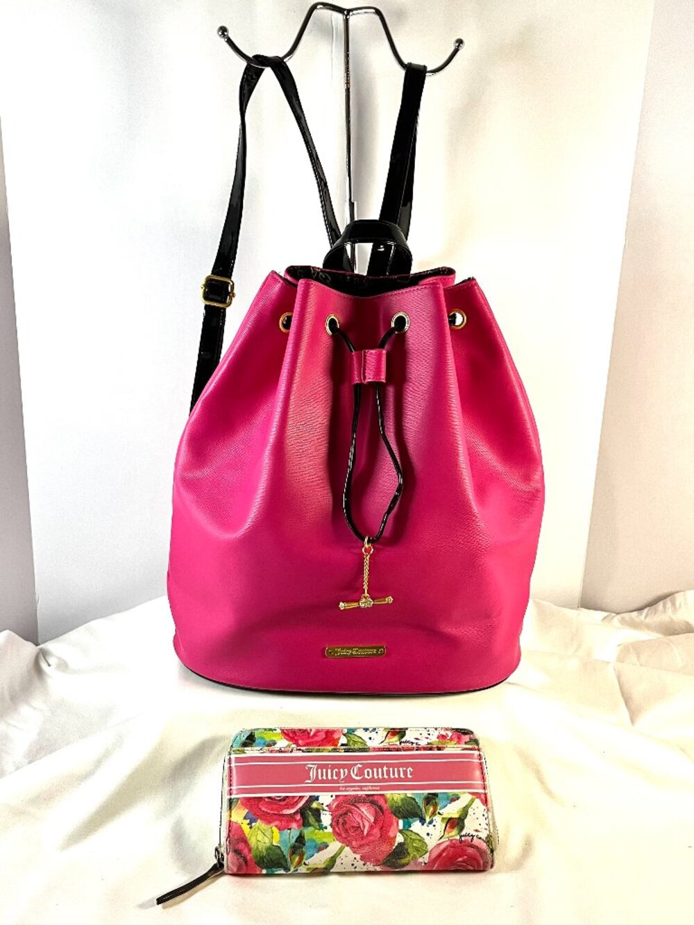 ✨ NWOT Juicy Couture Pink Drawstring Backpack Gold Chain Accent | Y2K Statement 